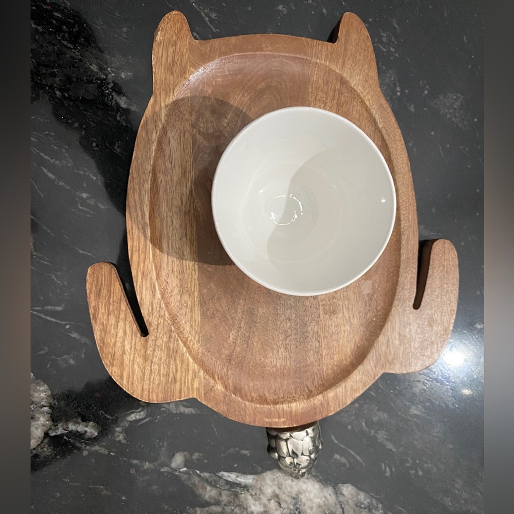 Mud Pie Turtle wood tray and dip bowl set. This is brand new and never used.